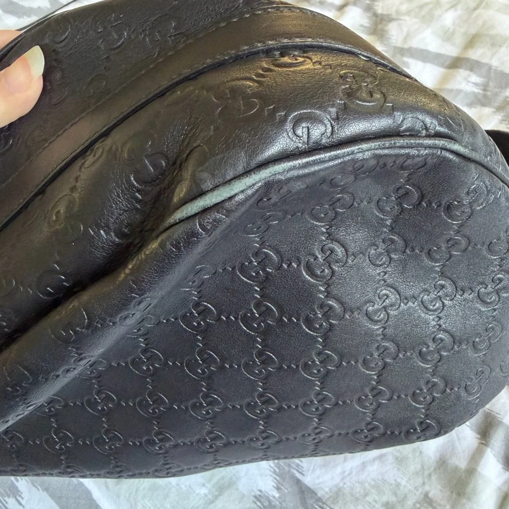 Gucci Black Embossed Hobo Bag with Gold Accents - Picture 6 of 11